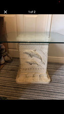 Vintage dolphin pedestal glass coffee table