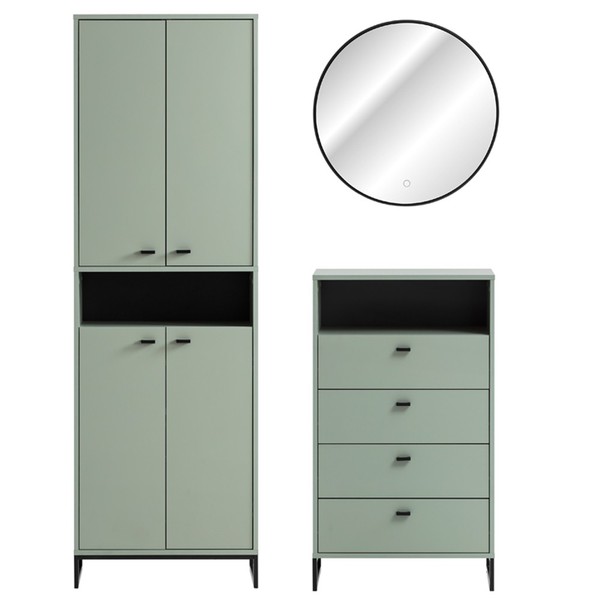 Garderoben Set Inkl. Schuhschrank Und Spiegel Mit Led-Hintergrundbeleuchtung-image