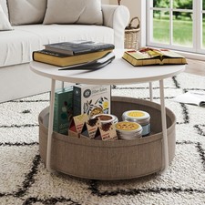 Round Side Table with Storage Basket 2-Tier Coffee Table for Living Room