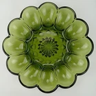 Vtg Avocado Green Deviled Egg Plate Anchor Hocking Fairfield Dish 70s 10"