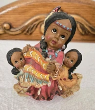 Vintage Native American Woman  Holding Children Collectible Resin Figure