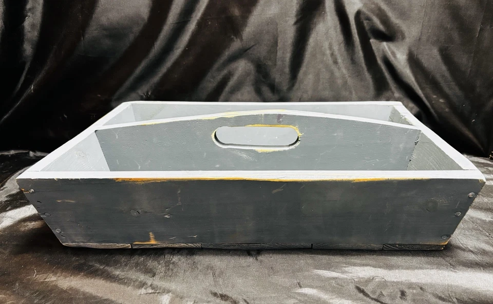 Органайзер деревенский ручной работы из массива дерева с ручкой синий/серый - Изображение 2 из 4