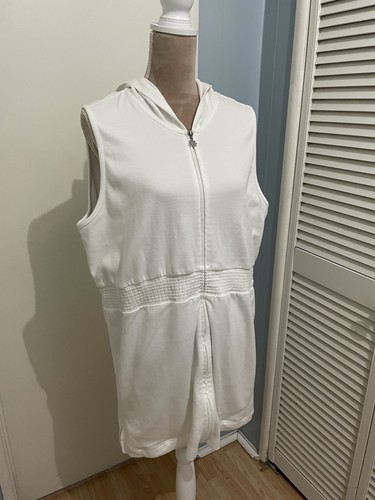 Sport Savvy Sleeveless Hoodie Dress Women Sz X-Large White Full Zip French Terry - Picture 2 of 18