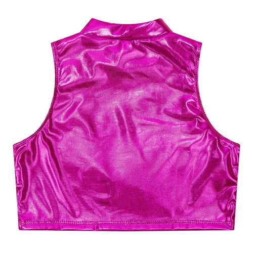 Kids Girls Shiny Metallic Hip Hop Dance Crop Tops Tank Top Gymnastics Vest Tee - Picture 128 of 146
