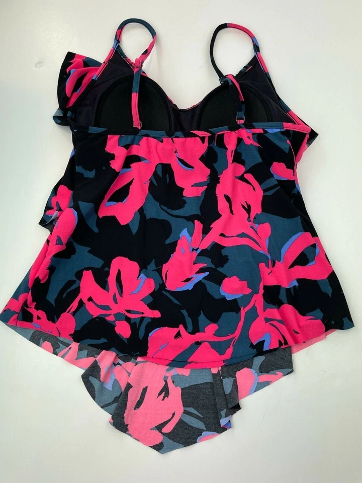 MagicSuit Tankini Top 10 Rosa Negro Estampado Geométrico Capas En Niveles B53-09 Foto 4 de 4