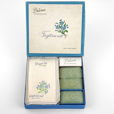 Vintage Dalcrose of Hove England Forget Me Not Scented Fingertip Towels and Soap