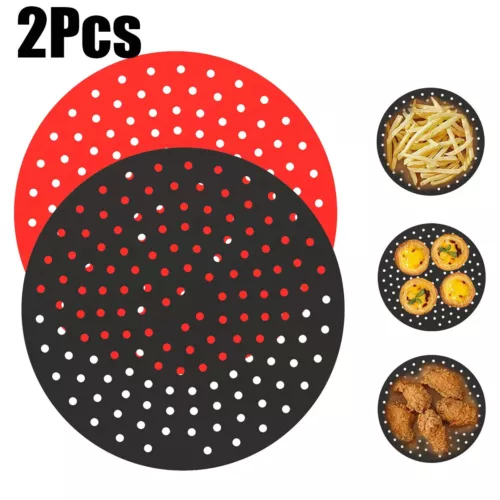 2pcs Reusable Air Fryer Non-Stick Silicone Pad Basket Round Mat Safe Baking Tool