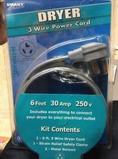 10/3 Universal 6' 30 Amp 3 Prong Heavy Duty Dryer Cord Laundry 300V 60C 10-3