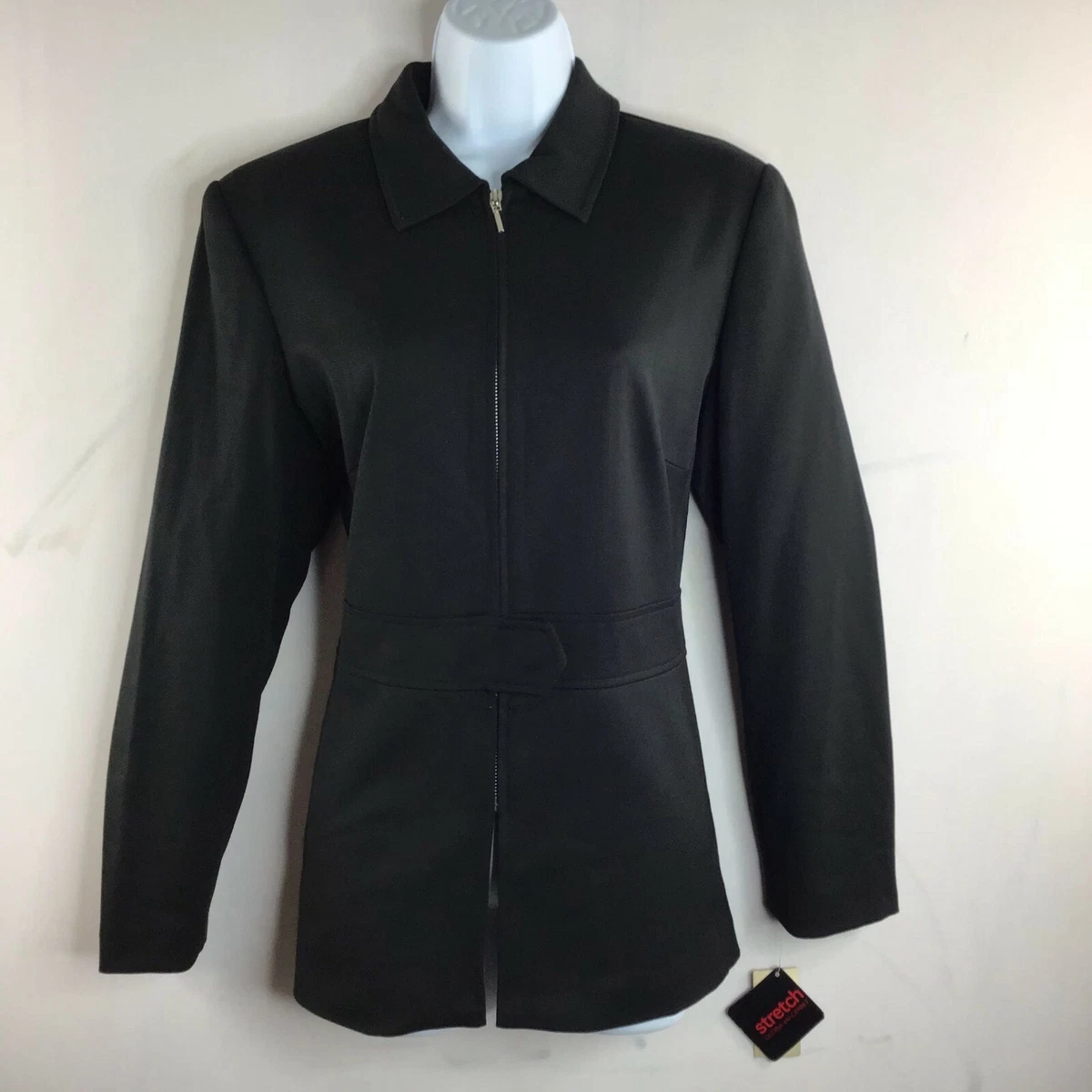 Gloria Vanderbilt Womens Black Solid Jacket Full Zip Casual Long Sleeve  Size 8 | eBay