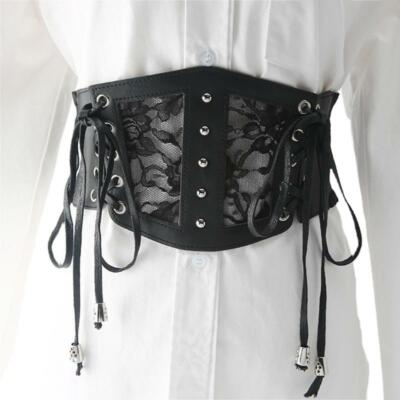 Corset Belt for Women Lace Up Leather Belt Wide Waist Belt Elastic