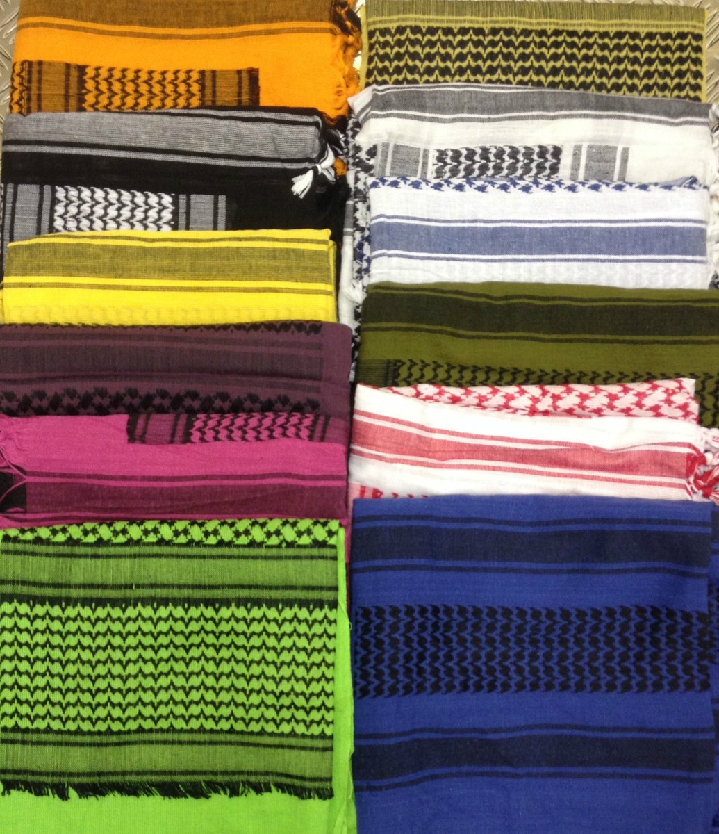 100% Cotone Grigio E Nero Shemagh Sciarpa Arabo Keffiyeh Militare Deserto Testa Collo Wrap R.P. £11.99 - Foto 7