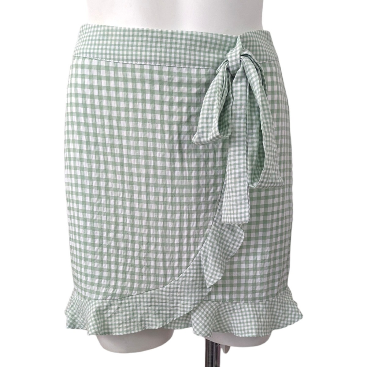 Altar'd State Gingham Wrap Mini Skirt Womens Small Sage