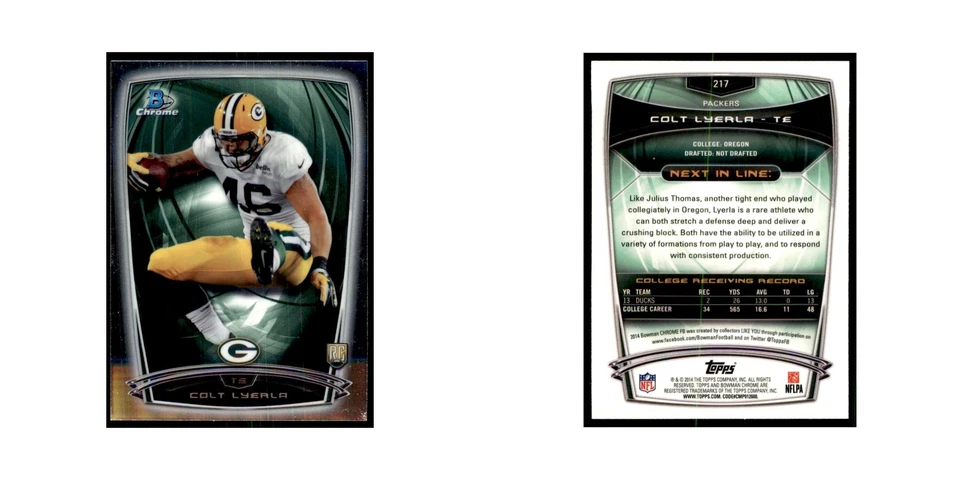 2014 Bowman Chrome Colt Lyerla RC Football Cards #217 - Image 3 of 3