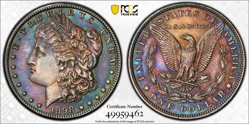 Rainbow Toned 1898P Morgan $1 PCGS Genuine Cleaned UNC Detail