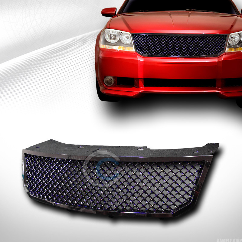For 08-10 Dodge Avenger Glossy Blk Mesh Front Hood Bumper Grill Grille Guard ABS