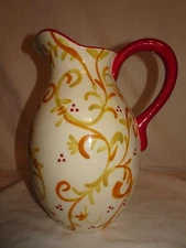 PAULA DEEN: Home - Winter Wonderland Pitcher Ceramic Hand Painted Red Handle GC