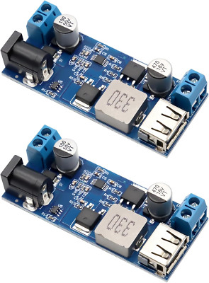 24V/12V to 5V 5A Step Down Converter with USB Port - 2 Pack for Arduino