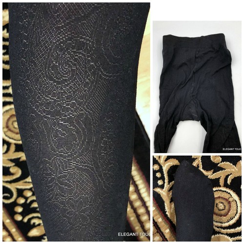 Womens Black Fishnet Tights Small 3 prs Gray Opaque Pantyhose Metallic Footless - Picture 3 of 12