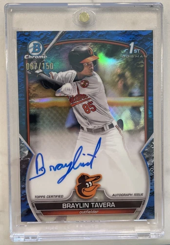 2023 1st Bowman Chrome Braylin Tavera Blue Lunar Crater Refractor Auto /150 
