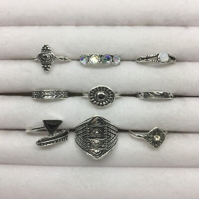 9 Pc Vintage Antique Silver Finger Knuckle Joint Midi Boho Ring Set New 1651