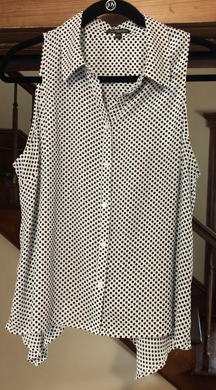 Express Collared Button Down Cropped Top Polka Do… - image 10