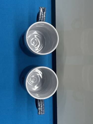 Paul Maloney Pottery Handmade in Ireland Swirl Glazed White Indigo Coffee Mugs 2 - Picture 3 of 5