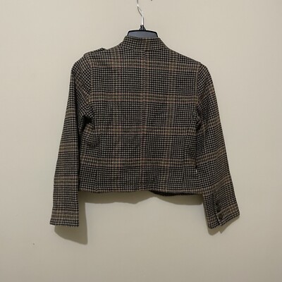 VINTAGE Hollister Women Jacket XS Brown Y2K Logo Houndstooth Plaid