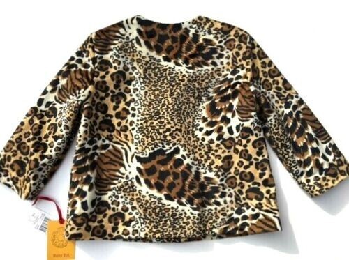 RUBY RD Leopard Lined Blazer Jacket Size 10P Black Hound Fx Fur Animal Print New - Picture 2 of 4