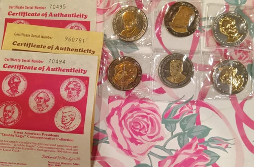 All 6 Great American Presidents Double Eagle Commemorative Coin Silver Gold laye