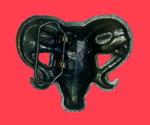 BELT BUCKLE - VINTAGE 70's - RAM'S HEAD - PAGAN SYMBOL - BRONZE-TONED CAST METAL - Picture 2 of 4
