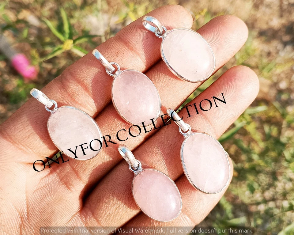 Lote de colgantes bisel enchapados en plata de ley 925 con piedras preciosas de cuarzo rosa natural Foto 3 de 3