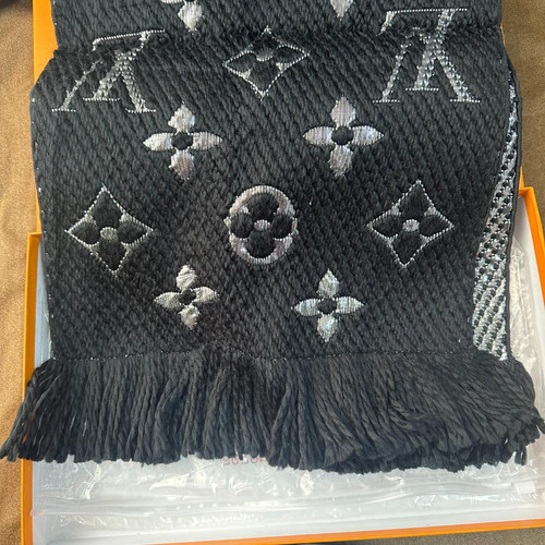 LOUIS VUITTON Scarf Echarpe Logomania Shine Monogram Black M75833 Wool Auth LV - Picture 2 of 10