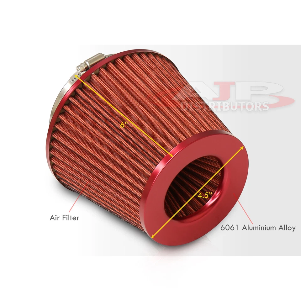 Universal 4" Inlet Aluminum Mesh Cold Short Ram Induction Air Intake Filter Red - Image 3 of 4