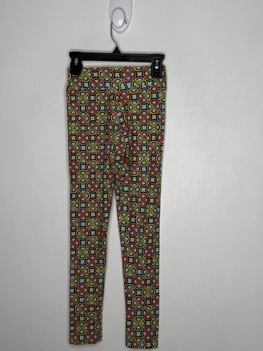 Lularoe Geometric Leggings Girls Size Tween 8-14 Retro Pattered Blue Pull On - Picture 3 of 4