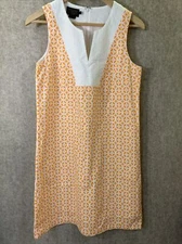 Pendleton Women's Orange and White A Shaped Dress - Size 4P 100% Cotton Lined