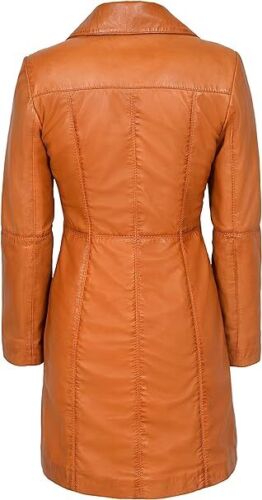 TRENCH Donna Giacca Vera Pelle Classica Lunghezza Ginocchio Cappotto Designer - Foto 14 di 15