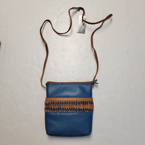 ILI New York Crossbody Hand Bag Turquoise & Brown Whipstitched Leather Purse Bag
