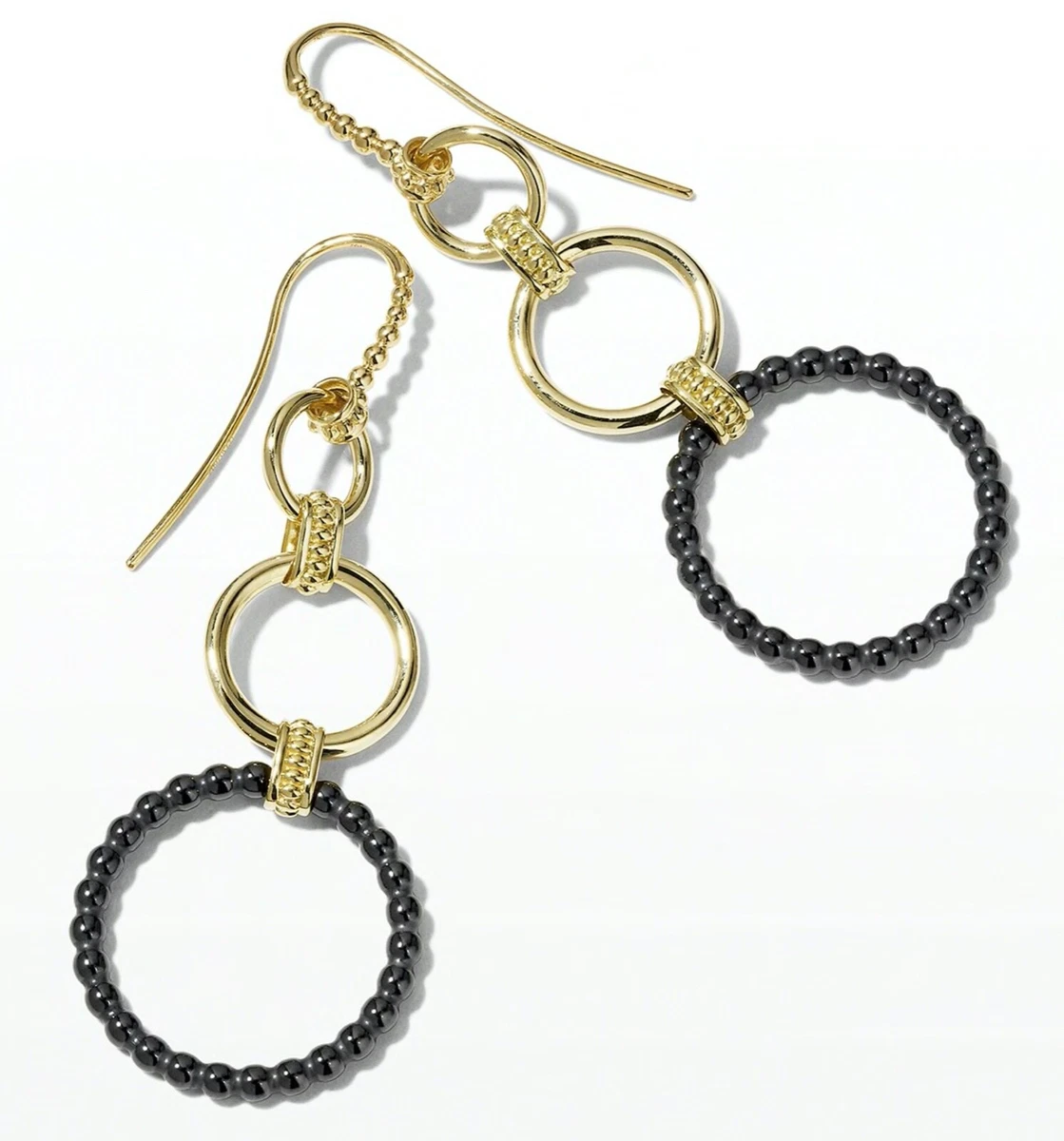 LAGOS Black Caviar Graduated Circle Drop Earrings 18K Gold Black Ceramic