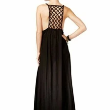 Raviya Sundress Size Small Maxi Dress Black Crochet Swimsuit Cover Gauzy FUL697