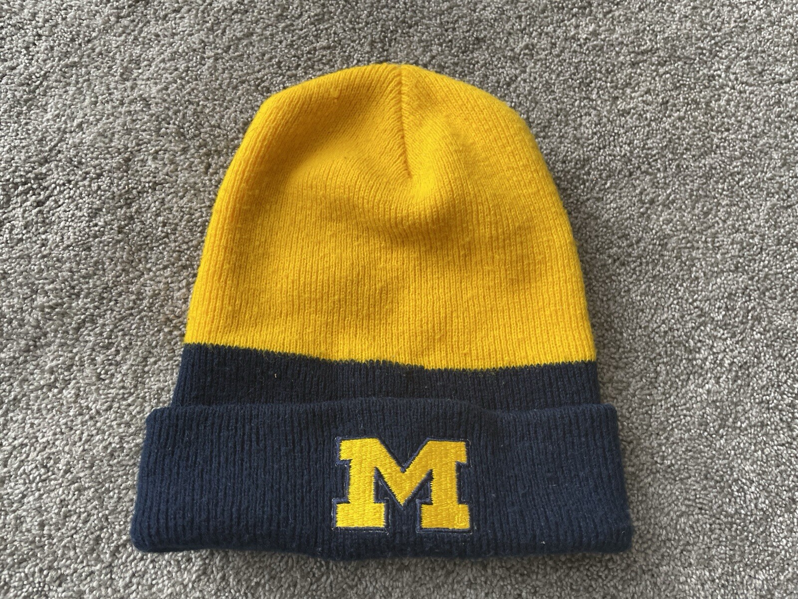 Michigan Wolverines Vintage 90s College Football Beanie Hat in Yellow and Blue