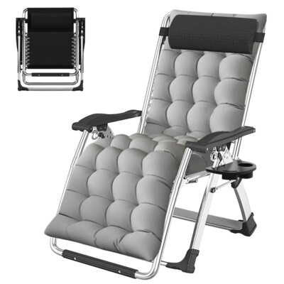 Zero Gravity Chair Lawn Recliner Adjustable Patio Chairs W/Cup Holder, Headrest