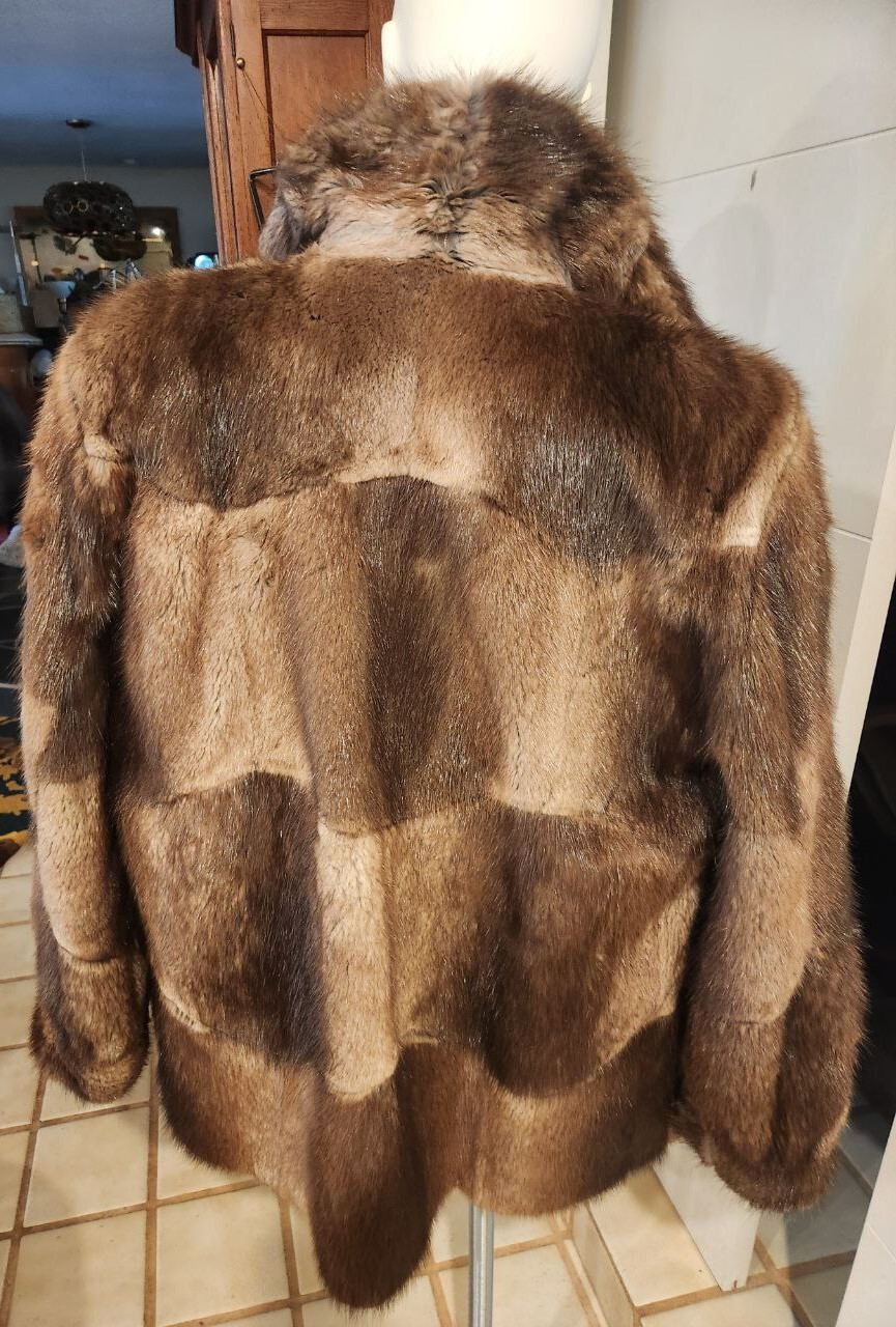 Custom Patchwork Mink Zip Front Jacket Leather Tr… - image 5