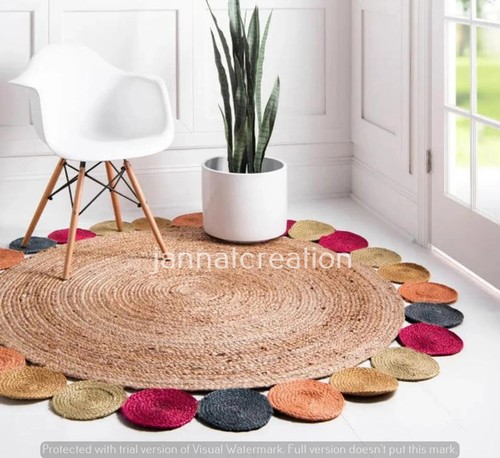 Designer Mulit Round Jute Rug Floor Area Rug Handmade Rug Braided Bathmat Rugs - Picture 2 of 3