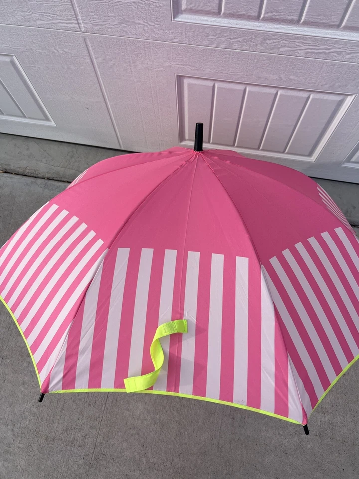 Victoria's Secret Paraguas Completo Rosa Rayas 2016 Edición Limitada Borde Verde Foto 4 de 4