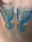 2 Fenton Wright Madonna Inn WILD ROSE WATER Goblet 6.5” Light Blue  Med. ROSES