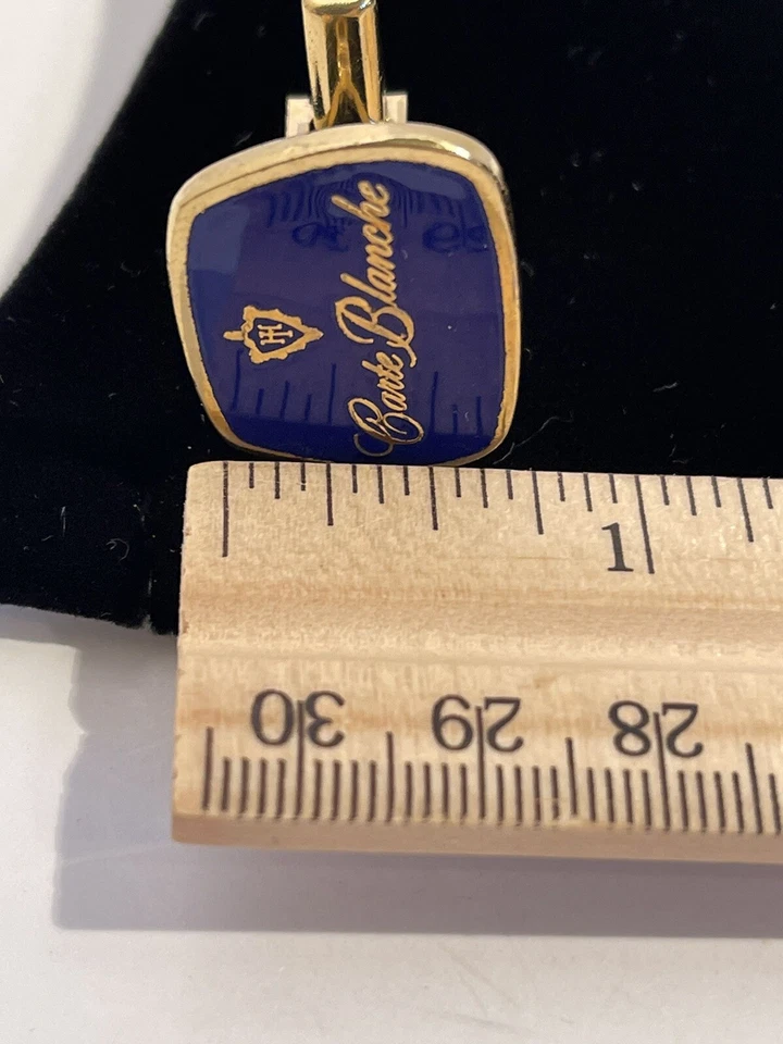 Gemelos Carte Blanche Esmalte Azul Brillante Tono Dorado Cresta Gemelos Regalo Difícil de Encontrar Foto 3 de 4