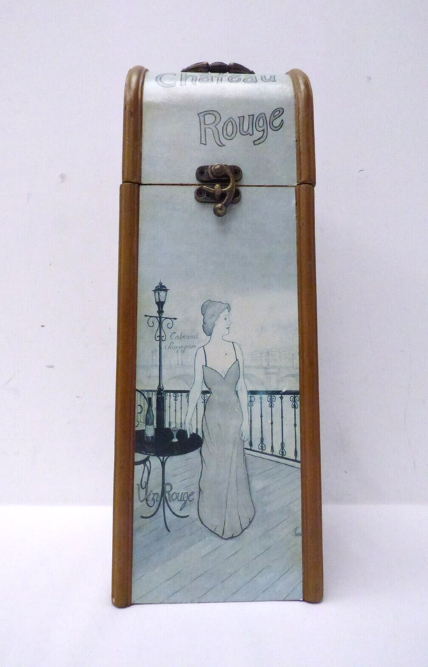 Vintage Wooden Wine Bottle Carry Case Carrier Holder Storage Metal Hook