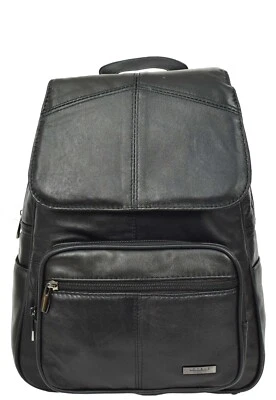 HOUSE OF LEATHER Large Size Real Leather Backpack For Women Daypack Organiser Bags HOL0791 Black