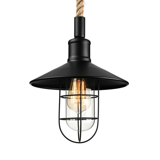 12 Wide Industrial Style Glass Rope Chain Adjustable Pendant