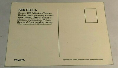 1980 Toyota Celica GT Liftback New Unused Dealer Post Card | eBay